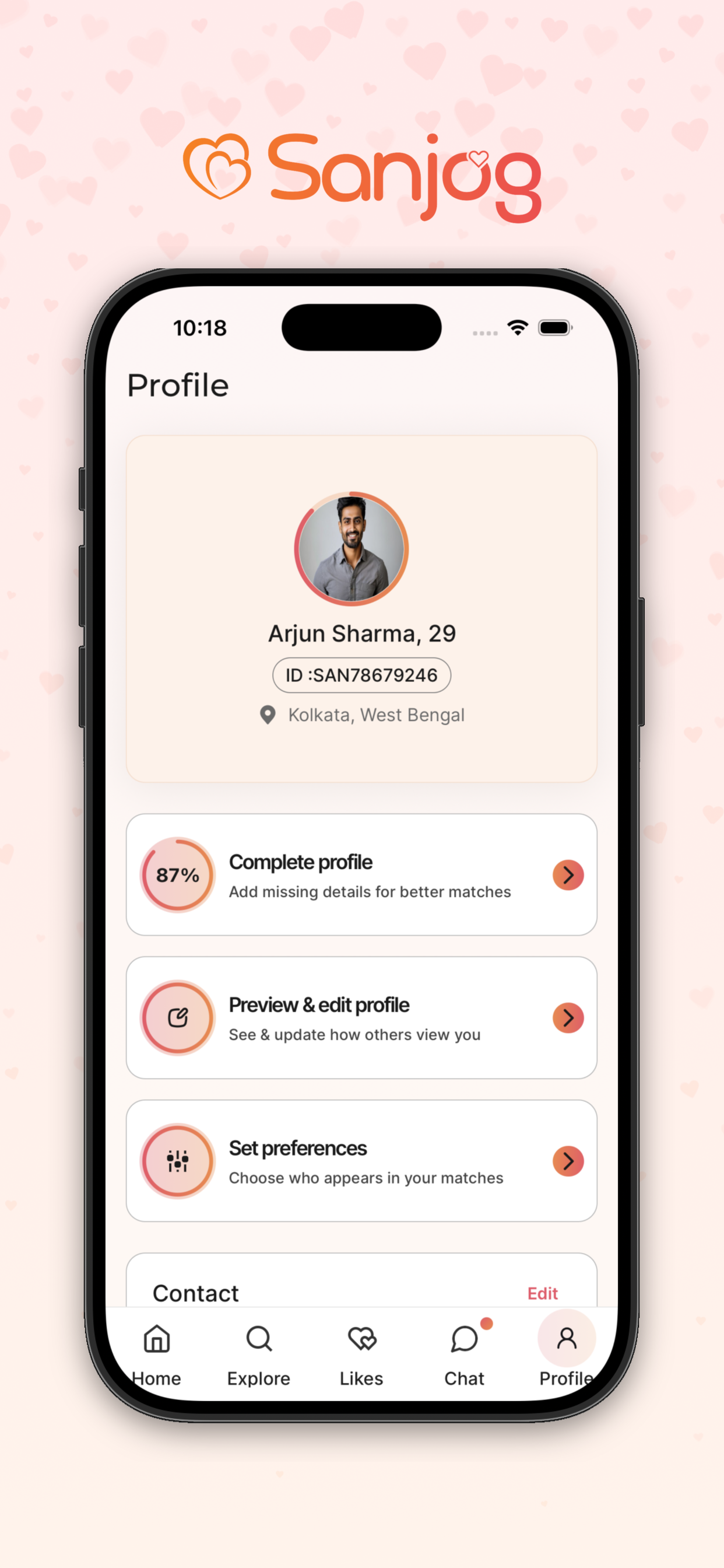 Sanjog profile screen